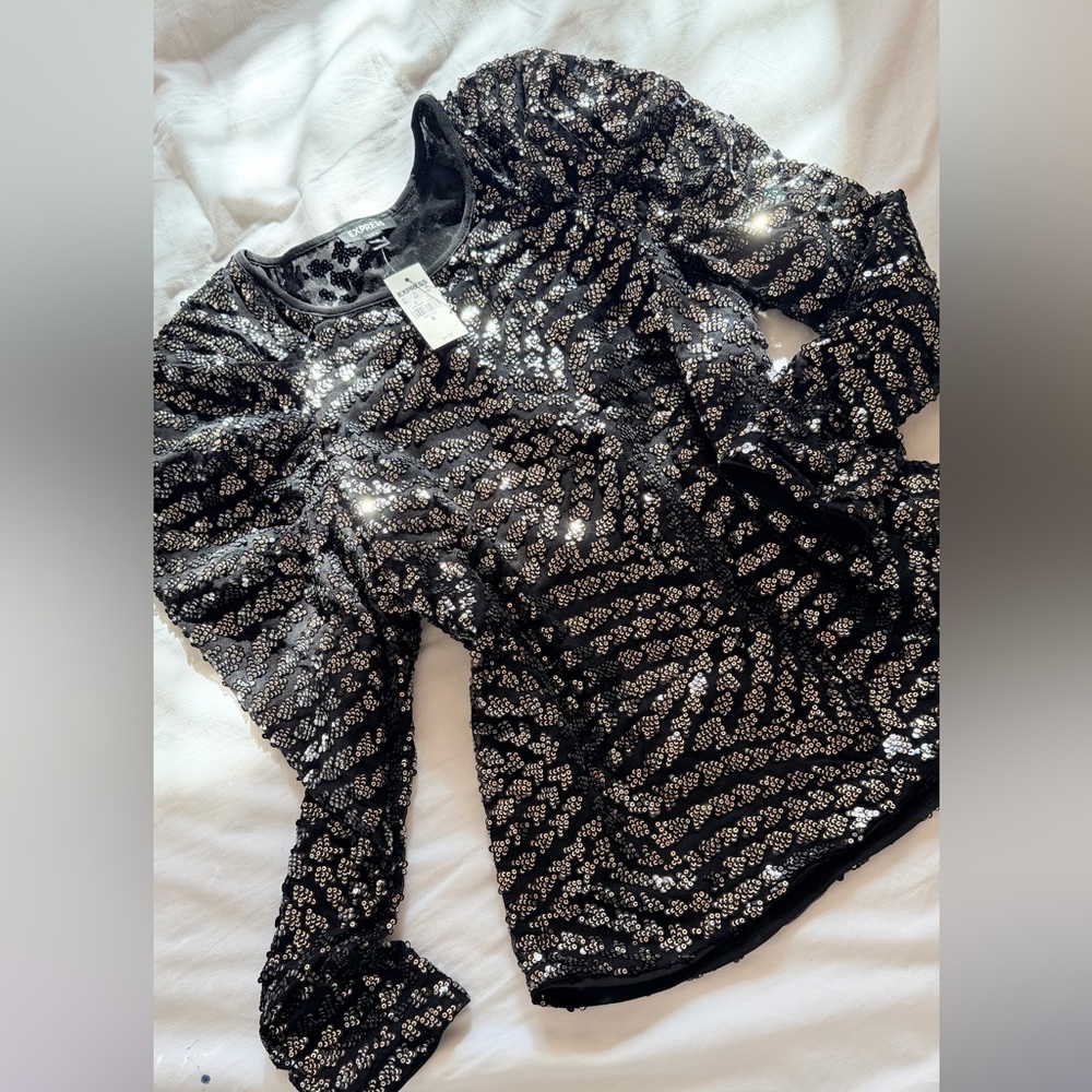 Express Brand New Black and Silver Sequin Top
